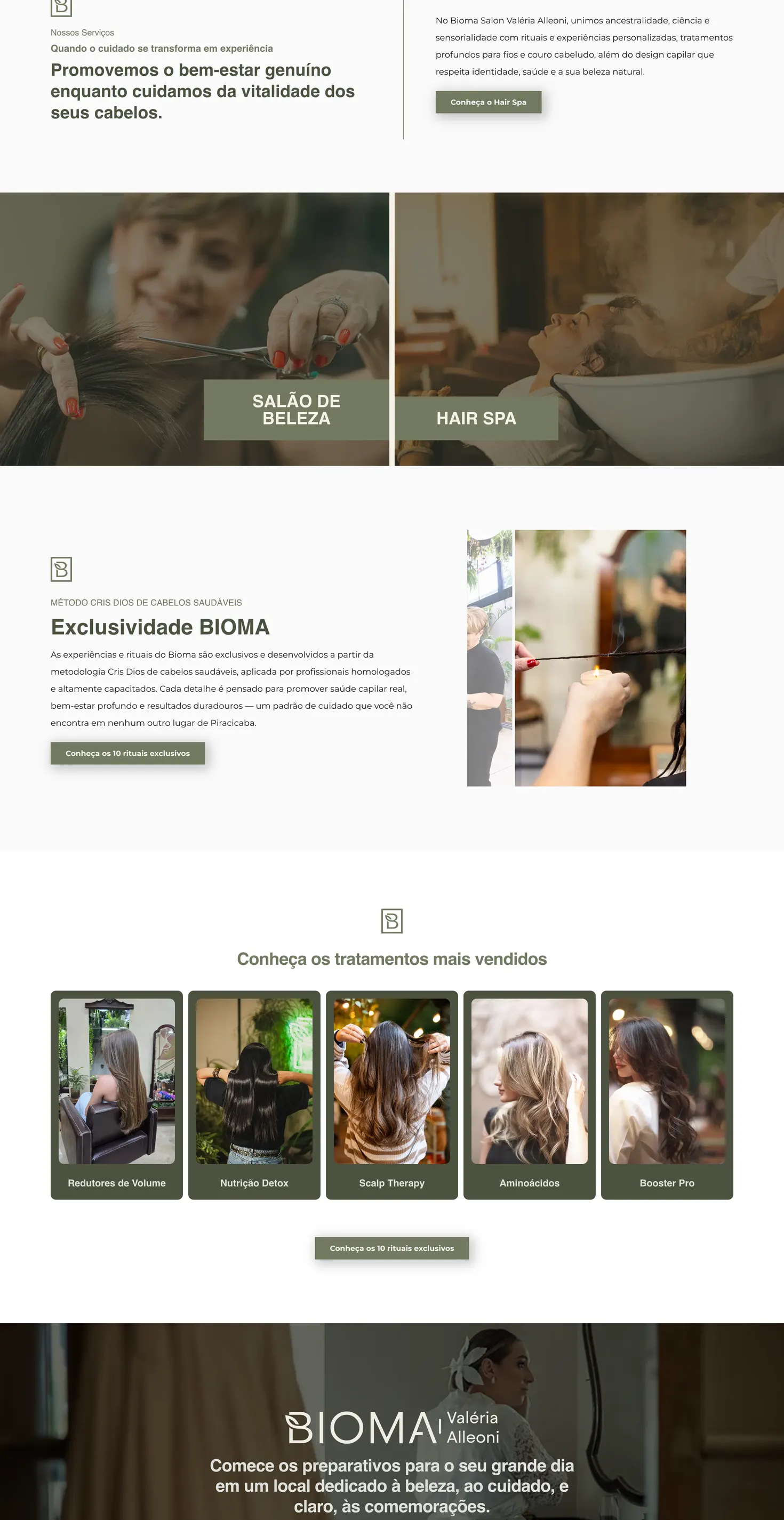 Criação de site para salão de beleza: o site do Bioma Salon Valéria Alleoni feito pela L’Atelier 54, parte 2 de 3 da página inicial