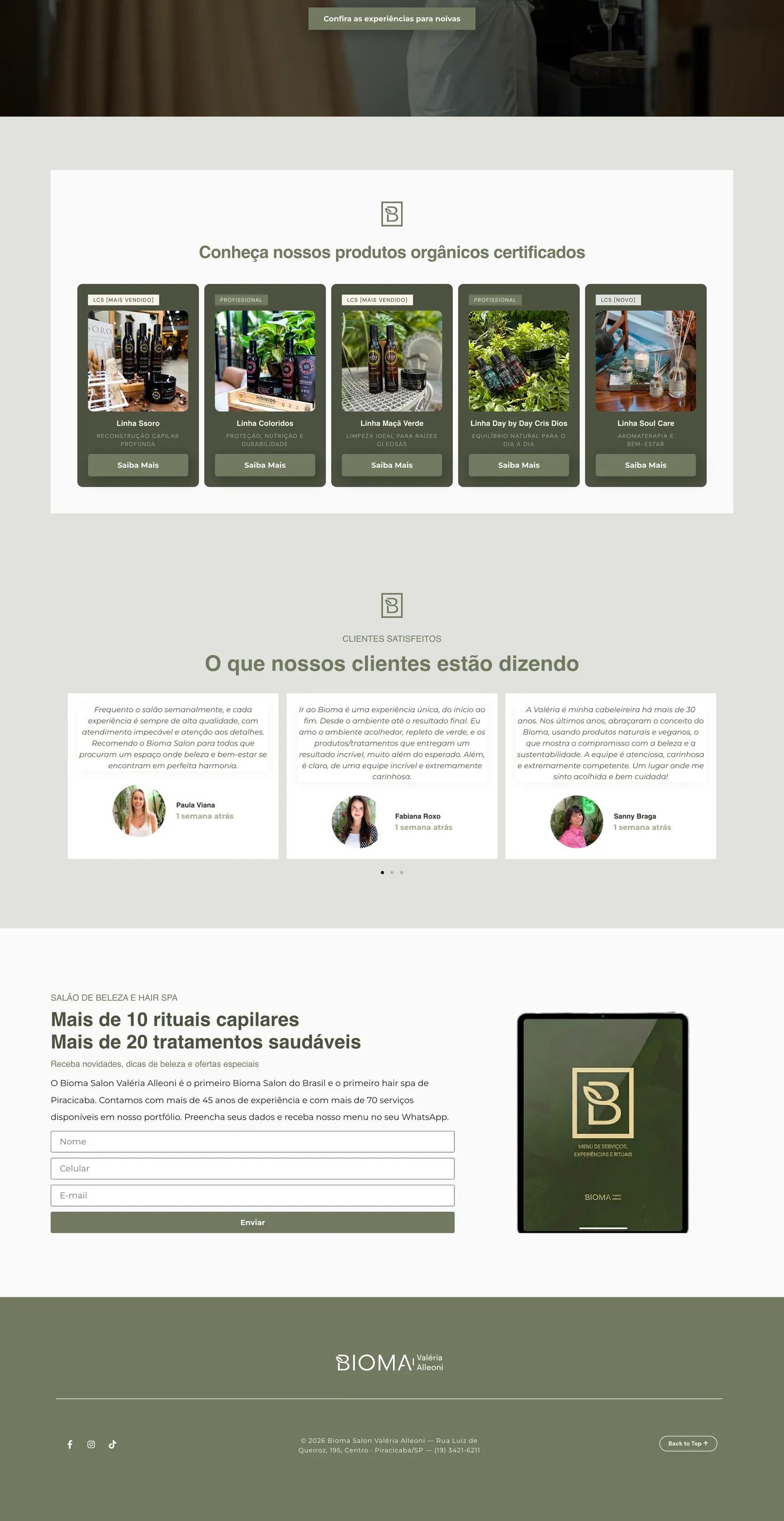Criação de site para salão de beleza: o site do Bioma Salon Valéria Alleoni feito pela L’Atelier 54, parte 3 de 3 da página inicial