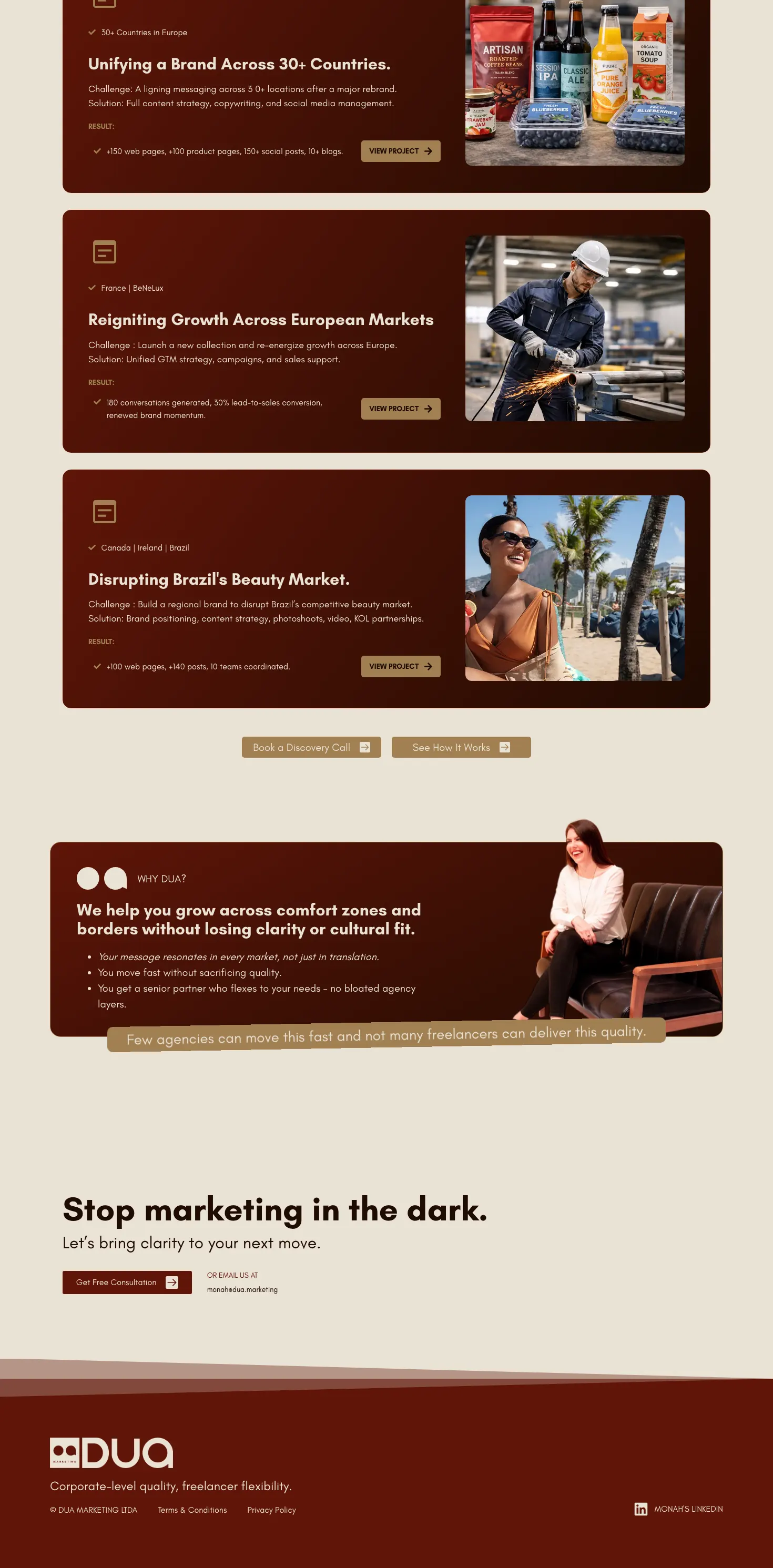 Criação de site para agência de marketing: o site da DUA Marketing feito pela L’Atelier 54, parte 3 de 3 da página inicial