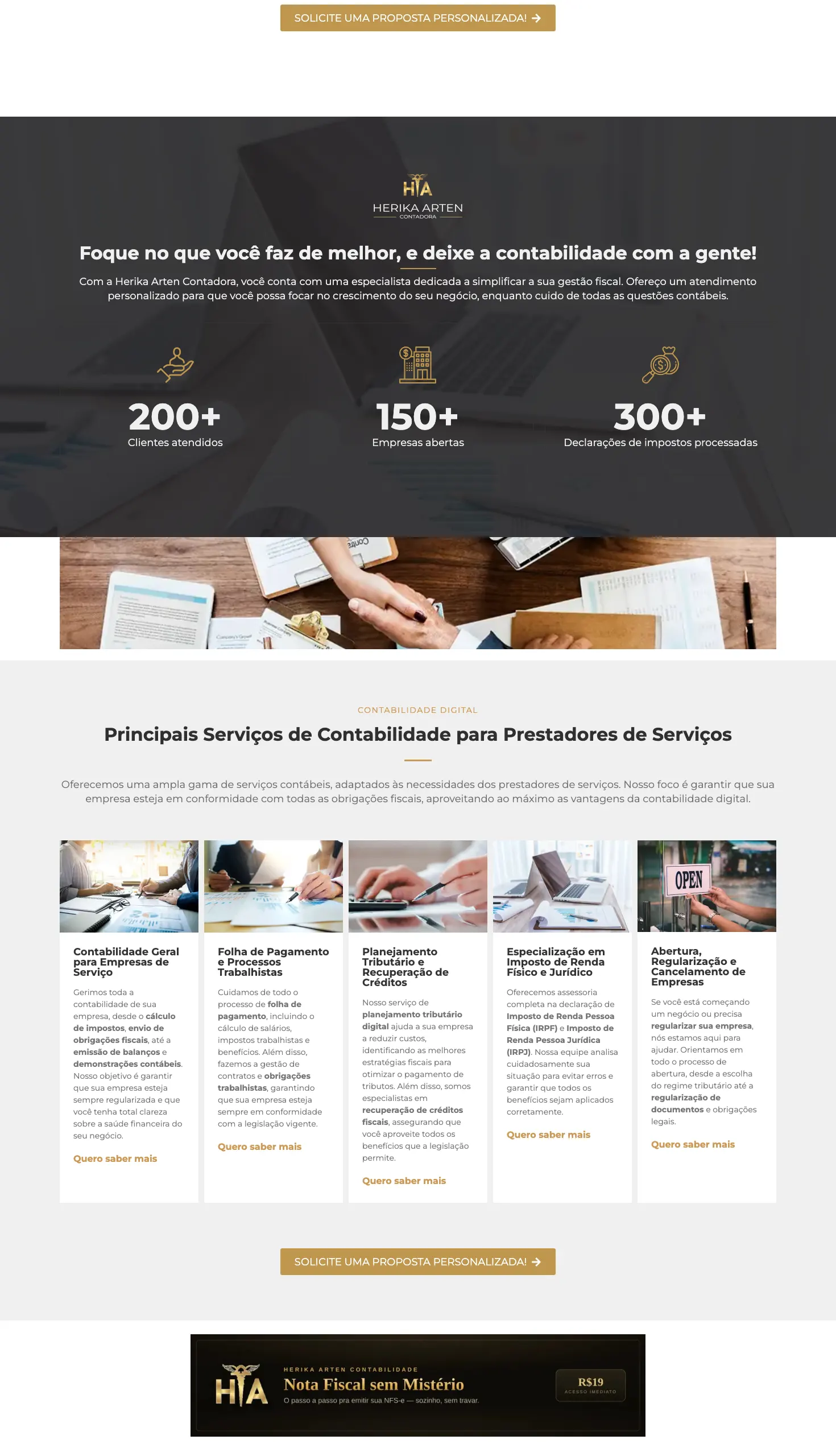 Criação de site para contador: o site da Herika Arten feito pela L’Atelier 54, parte 2 de 3 da página inicial