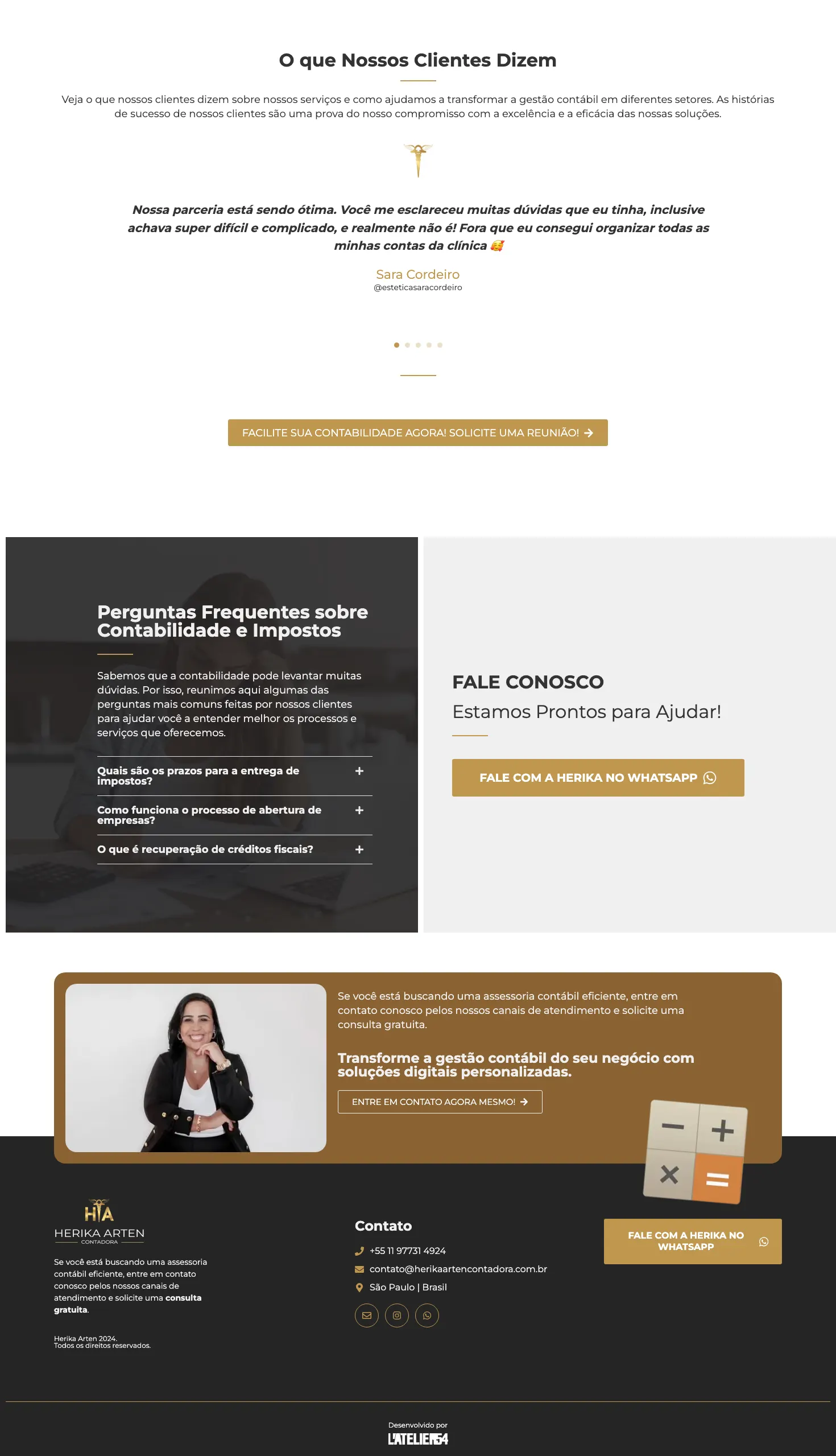 Criação de site para contador: o site da Herika Arten feito pela L’Atelier 54, parte 3 de 3 da página inicial